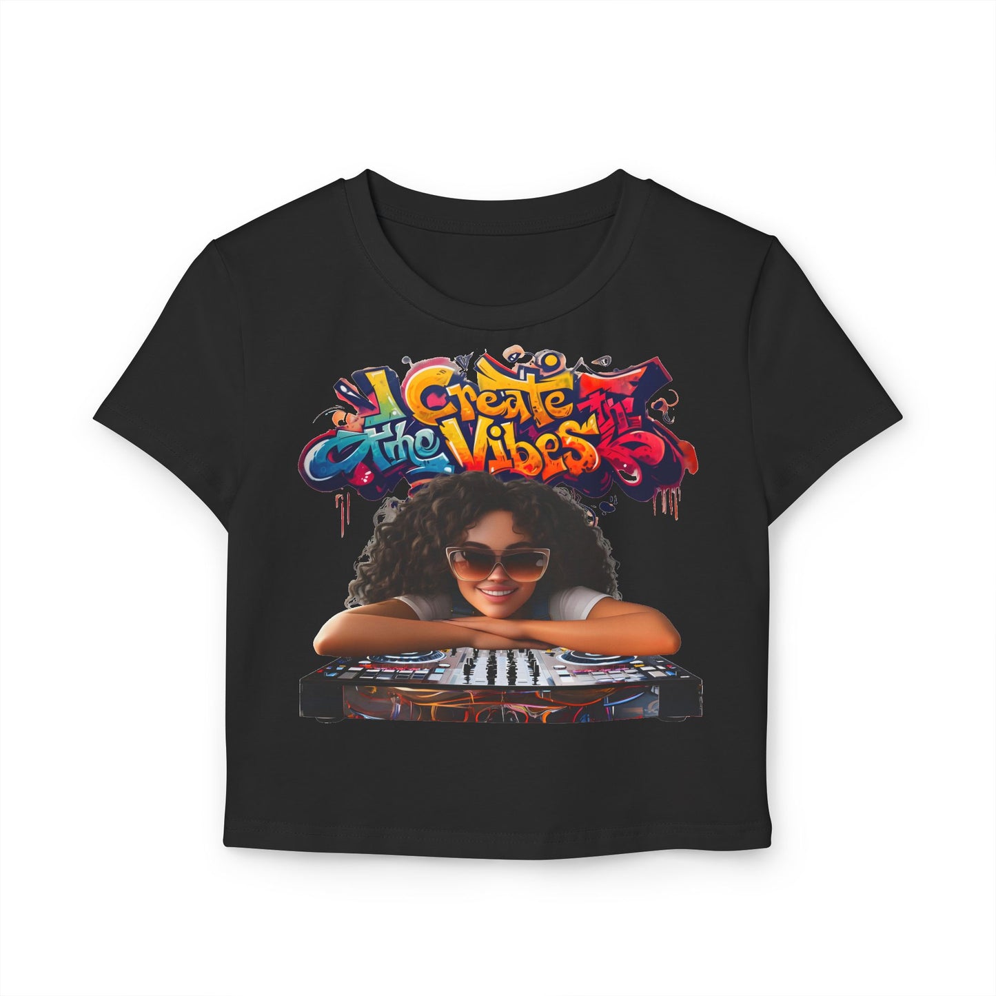 Create the Vibes Women's Baby Tee - Stylish Graphic Tee for Music Lovers