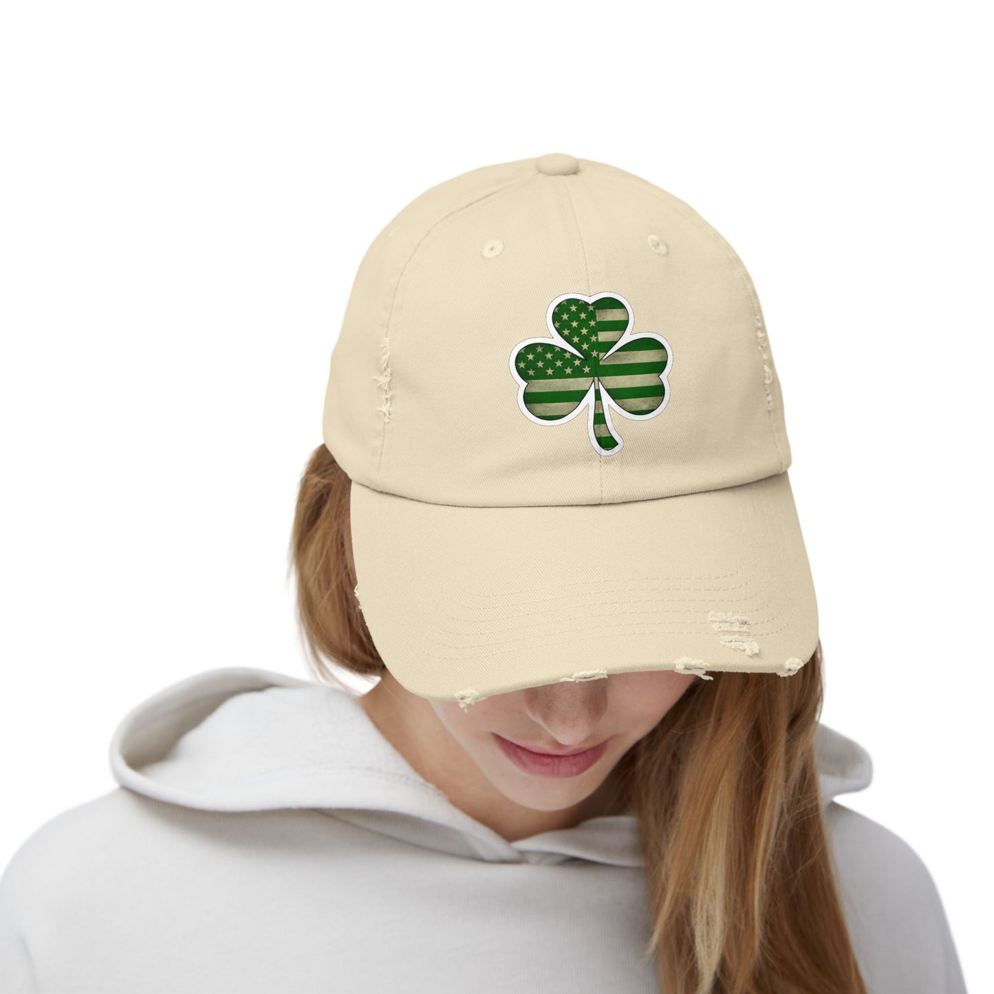 Lucky Clover Distressed Cap - Unisex Shamrock Hat for St. Patrick's Day