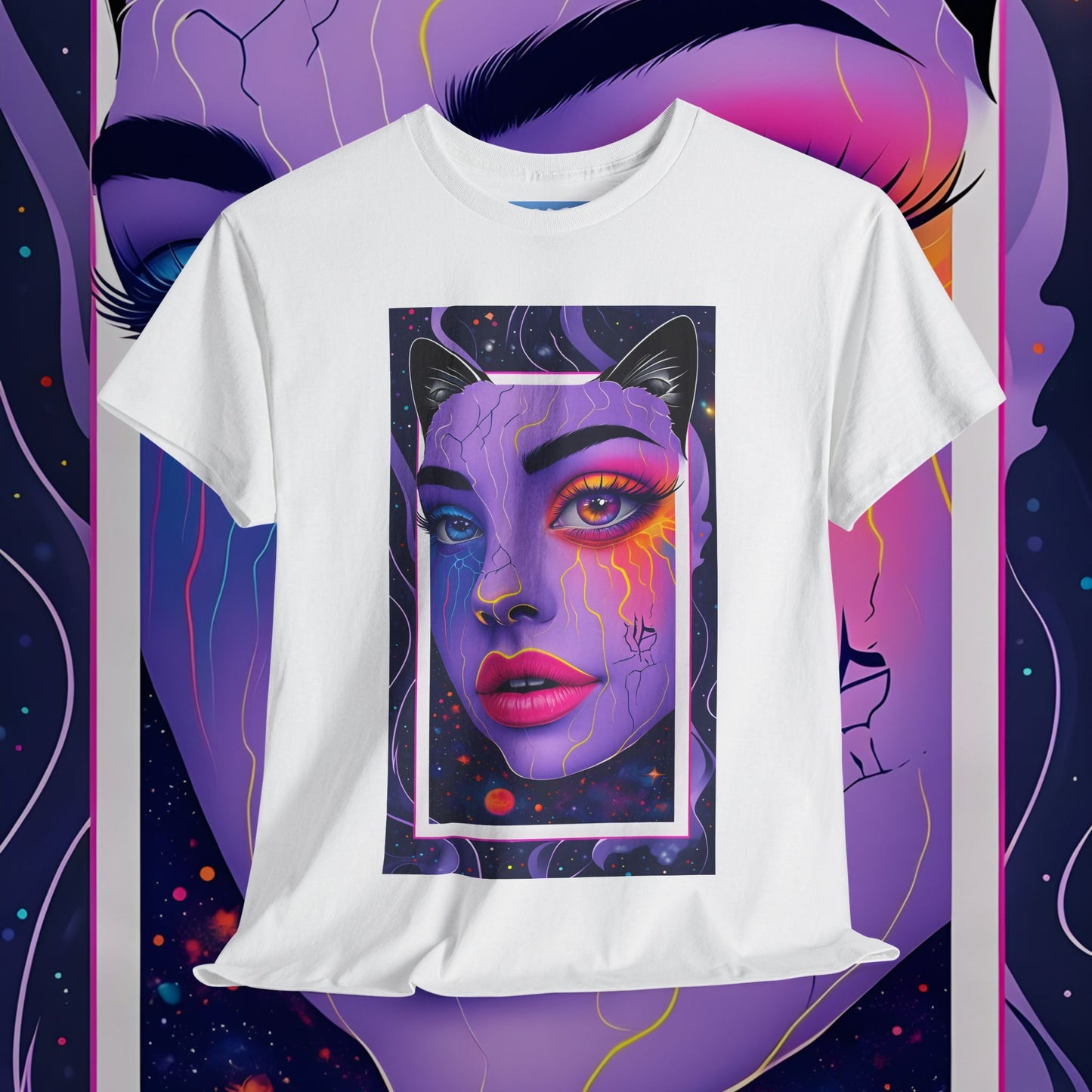 Mystical Cat Lady Unisex Heavy Cotton Tee - Vibrant Art Design