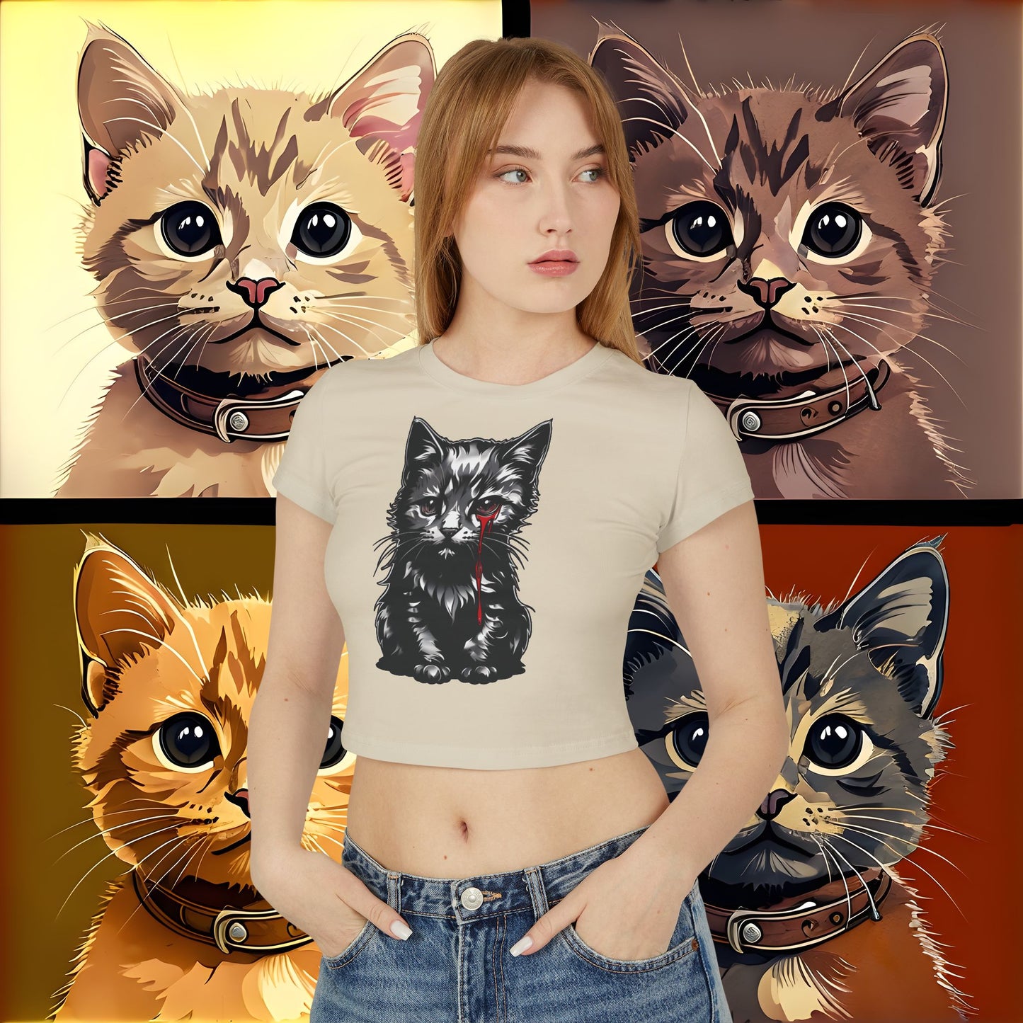 " Tearful Kitten" Women's Baby Tee