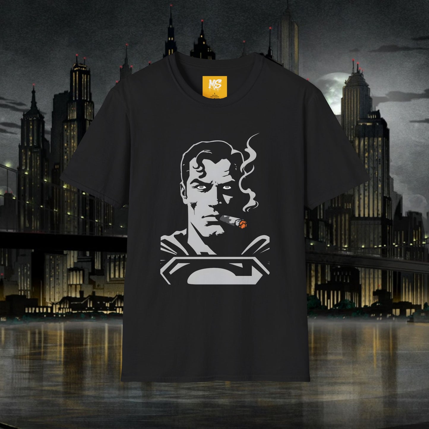 Superhero Superman Smoking Graphic T-Shirt - Unisex Softstyle