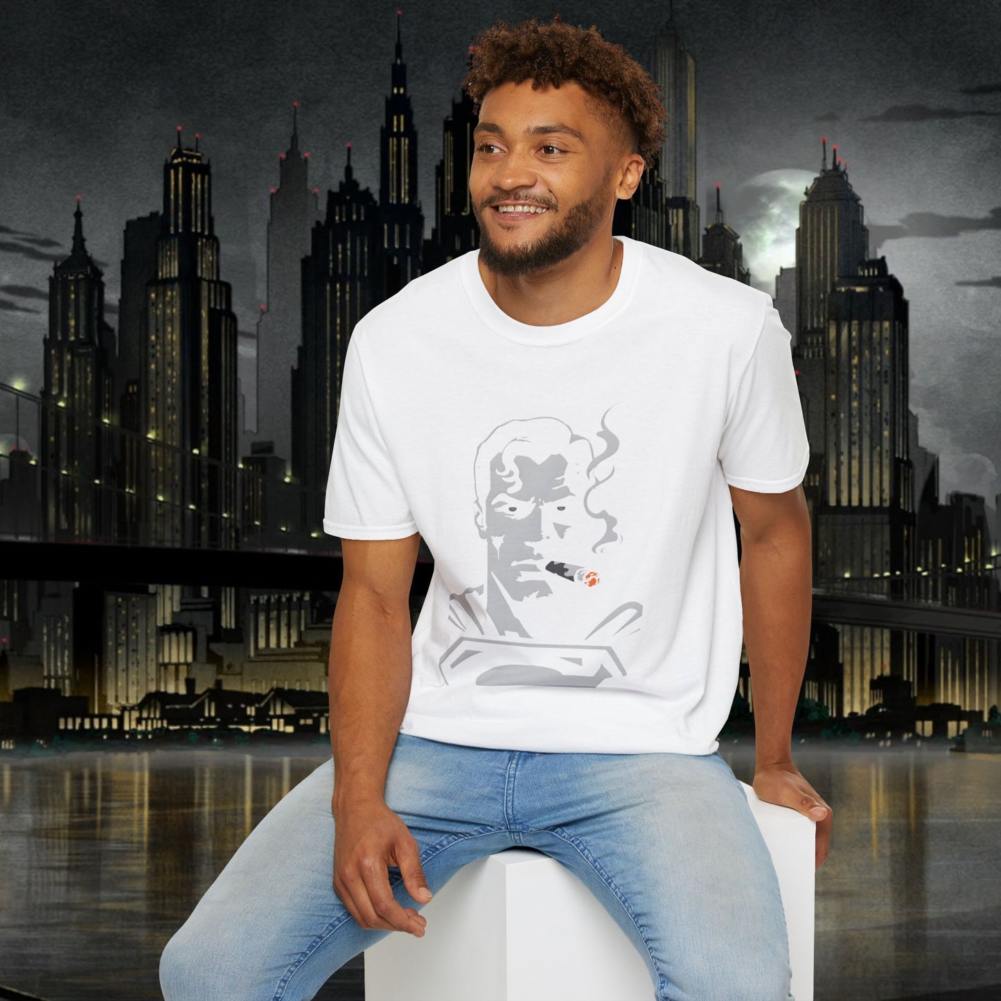 Superhero Superman Smoking Graphic T-Shirt - Unisex Softstyle