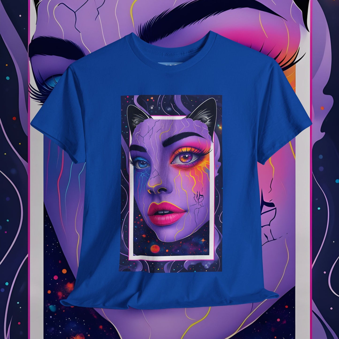 Mystical Cat Lady Unisex Heavy Cotton Tee - Vibrant Art Design