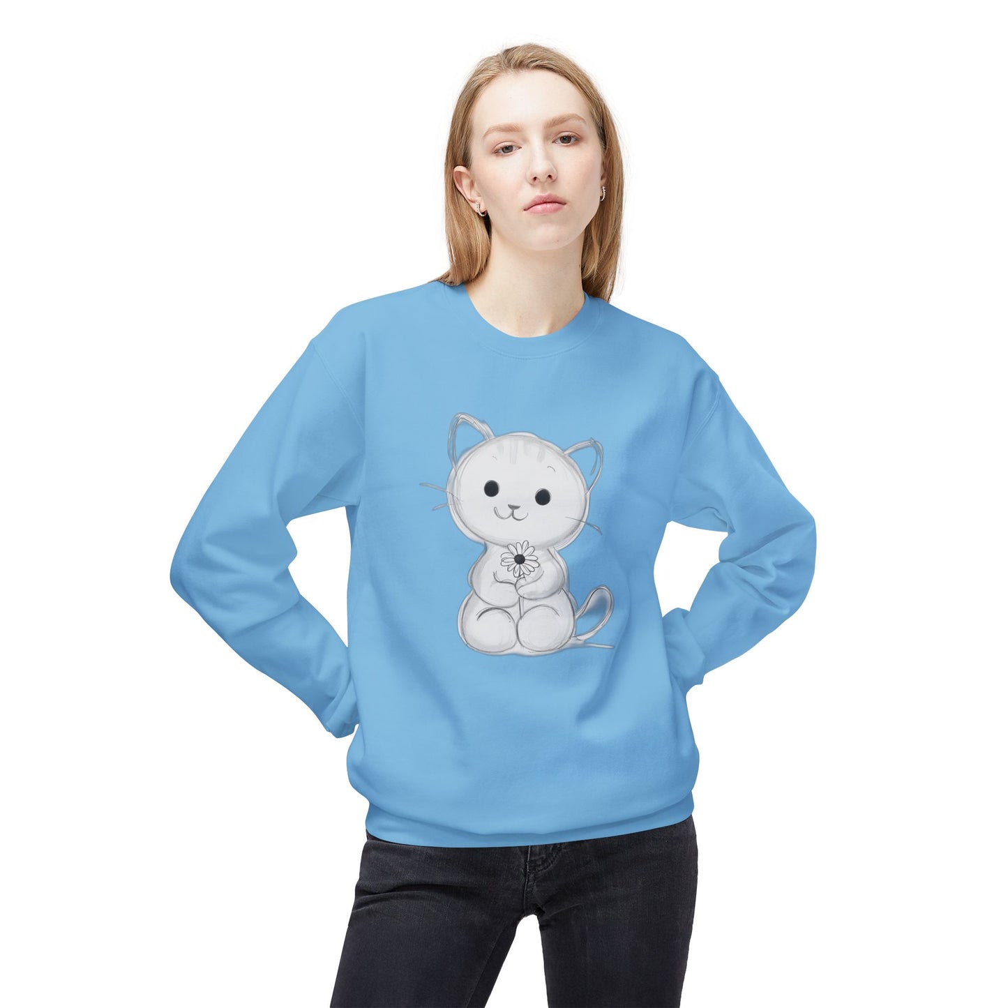 Cute Cat Fleece Crewneck Sweatshirt for Animal Lovers