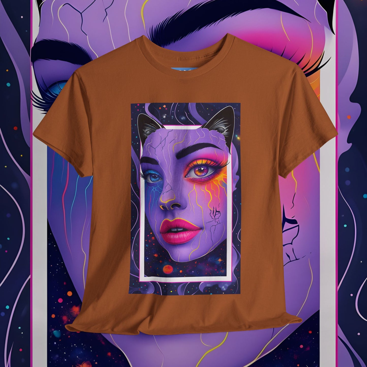 Mystical Cat Lady Unisex Heavy Cotton Tee - Vibrant Art Design