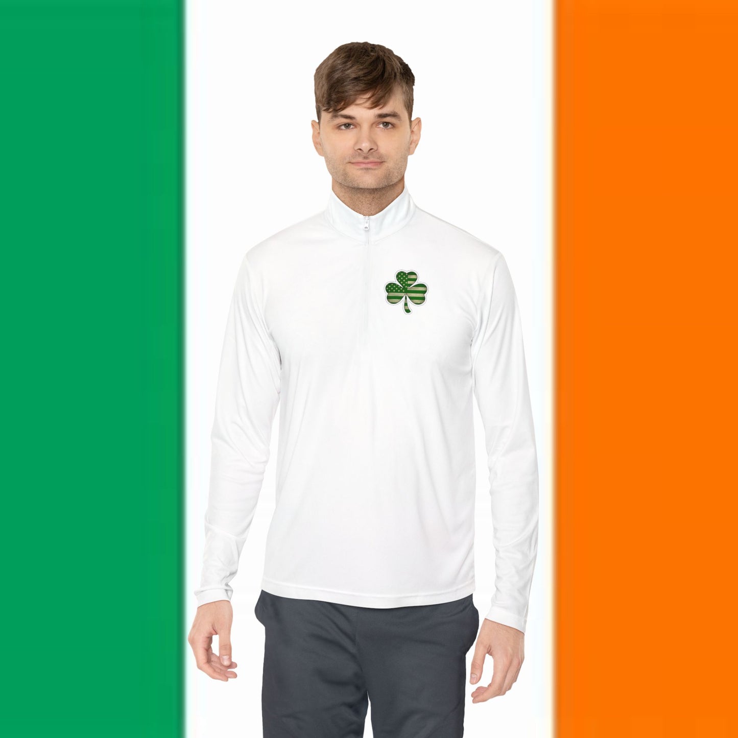 St. Patrick's Day Unisex Quarter-Zip Pullover with Shamrock Design