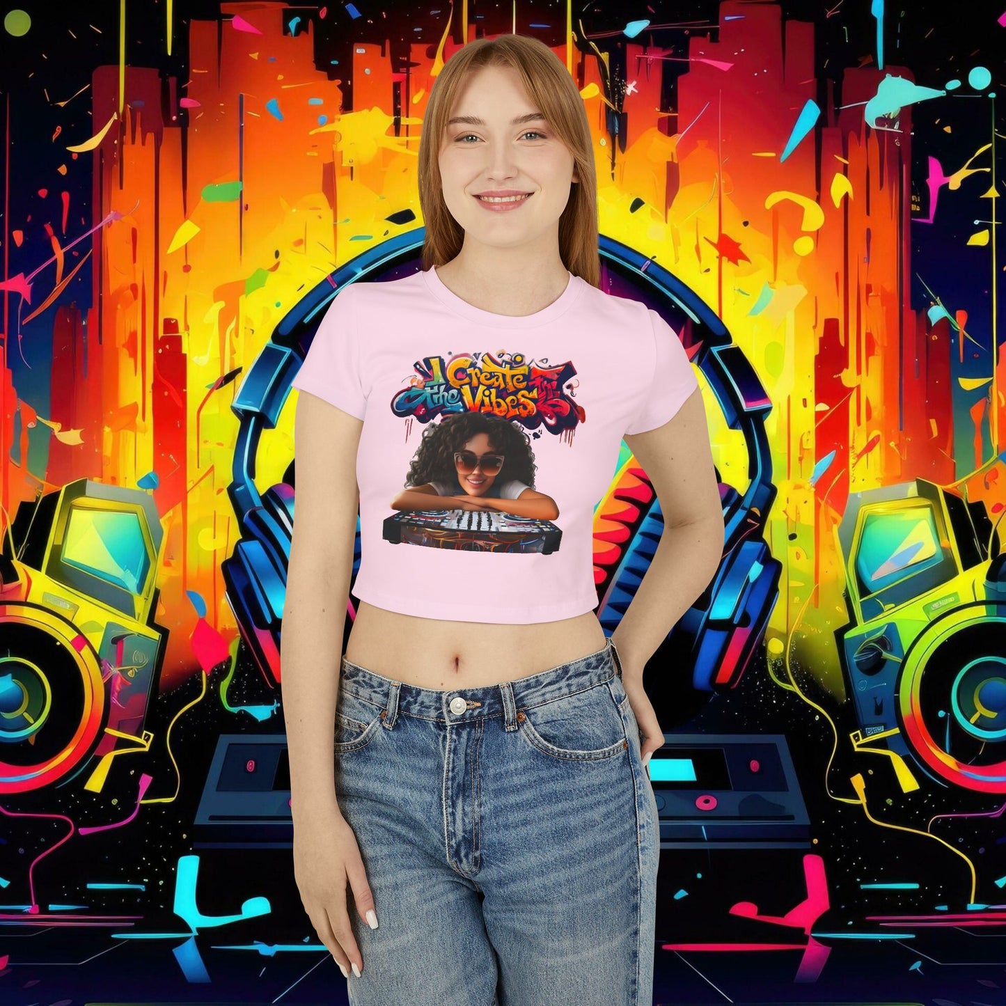 Create the Vibes Women's Baby Tee - Stylish Graphic Tee for Music Lovers