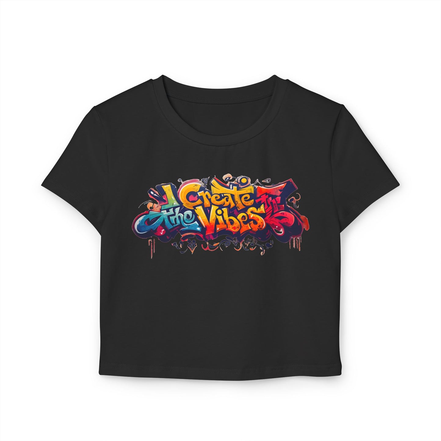 Create the Vibes Women's Baby Tee – Trendy Cropped Shirt for Casual Style