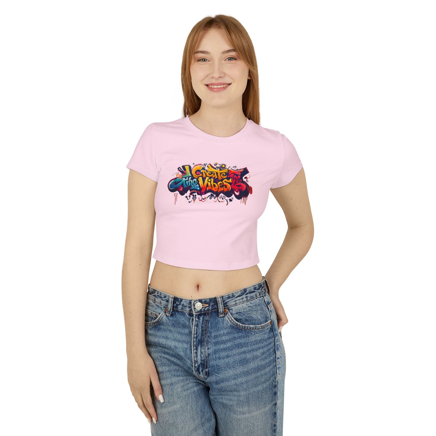 Create the Vibes Women's Baby Tee – Trendy Cropped Shirt for Casual Style