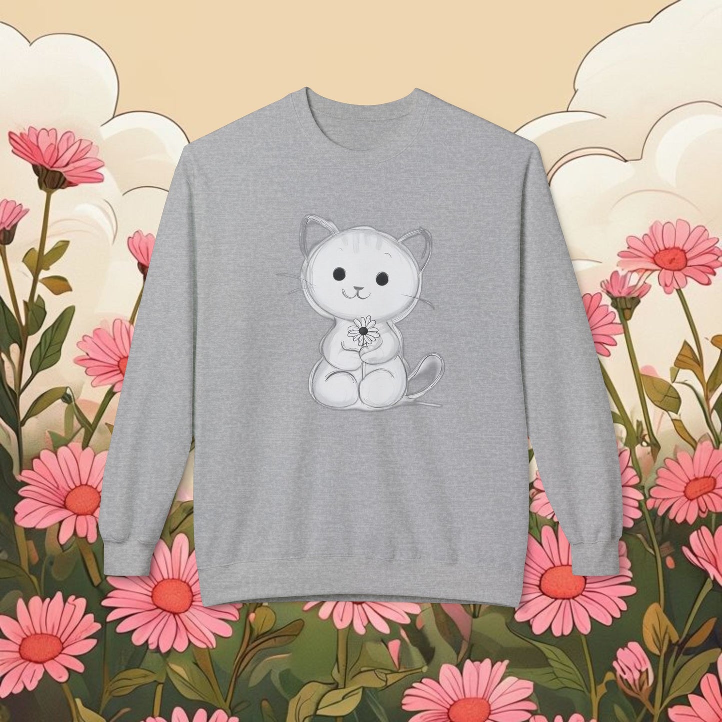 Cute Cat Fleece Crewneck Sweatshirt for Animal Lovers