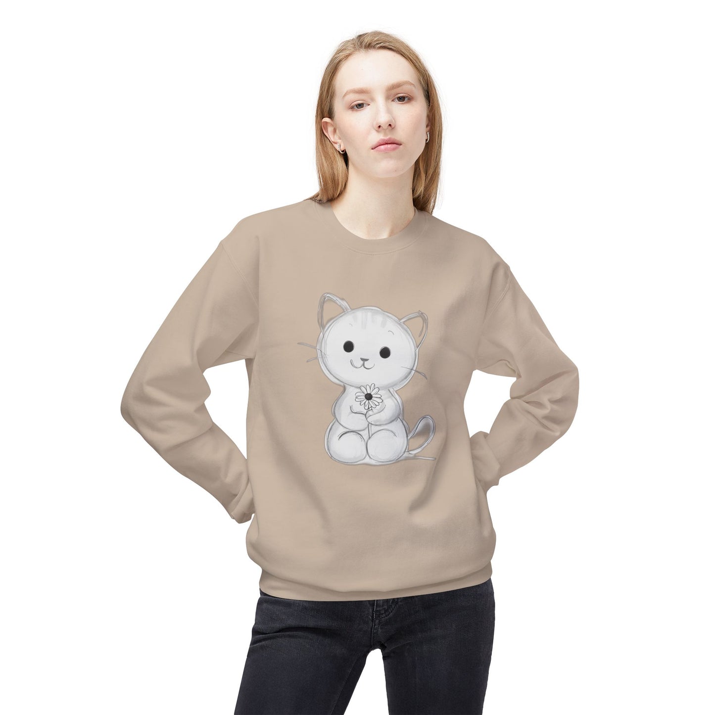Cute Cat Fleece Crewneck Sweatshirt for Animal Lovers