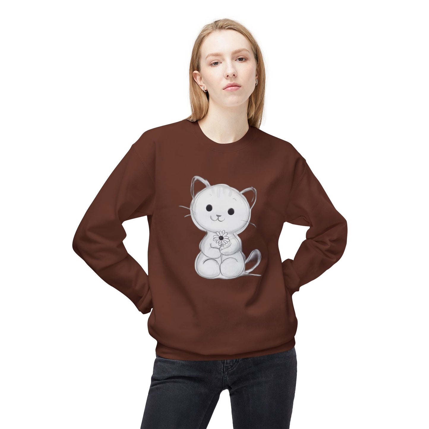 Cute Cat Fleece Crewneck Sweatshirt for Animal Lovers