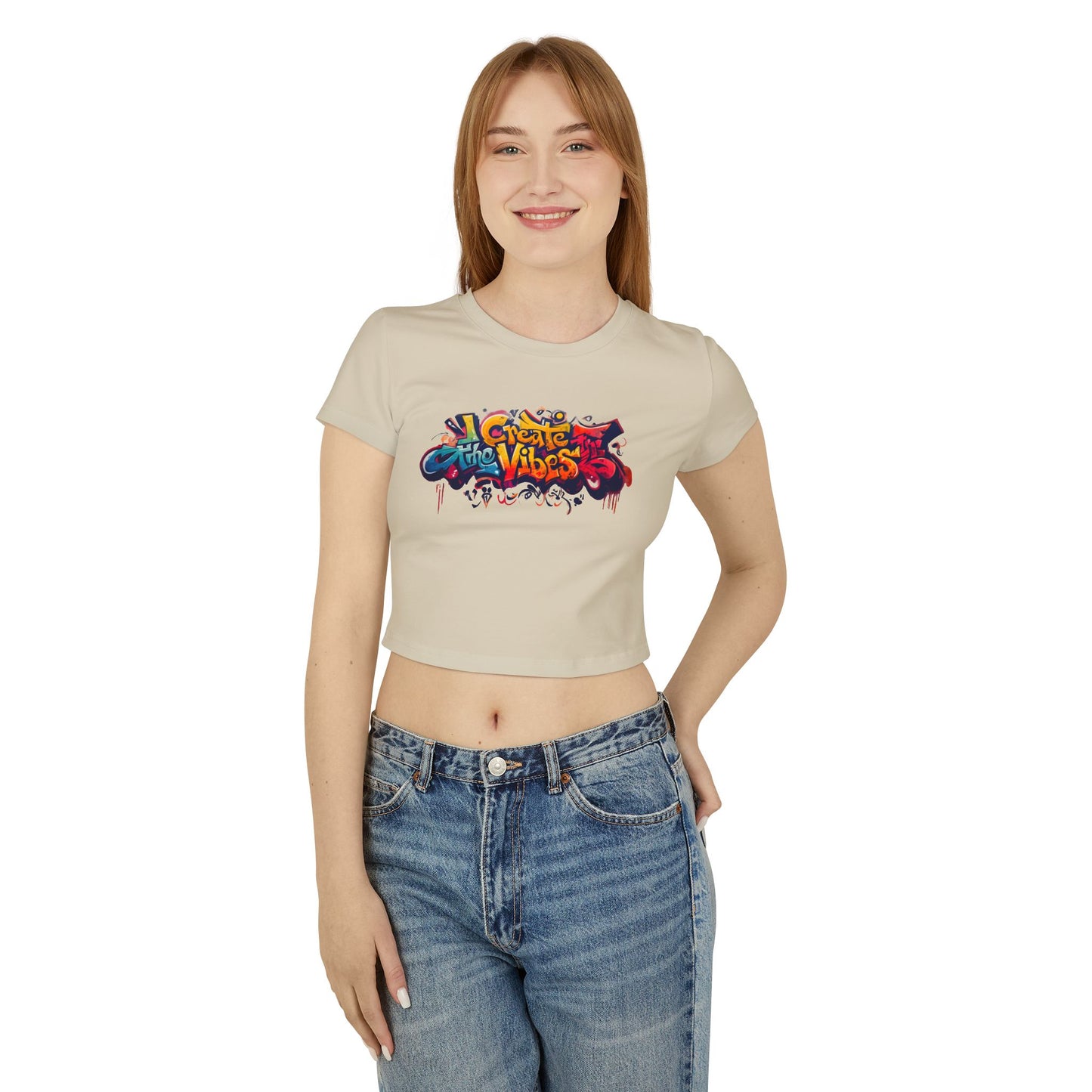 Create the Vibes Women's Baby Tee – Trendy Cropped Shirt for Casual Style