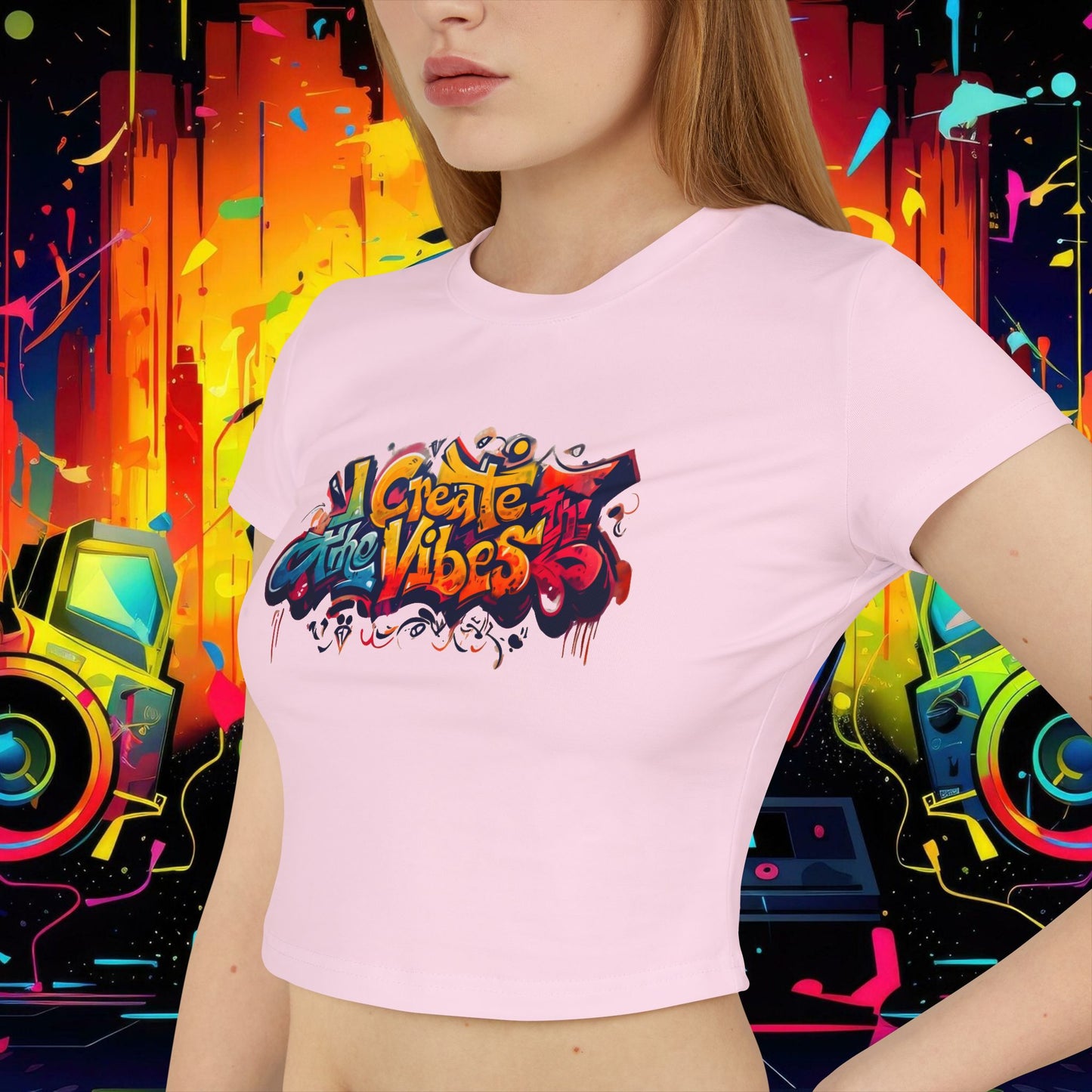 Create the Vibes Women's Baby Tee – Trendy Cropped Shirt for Casual Style