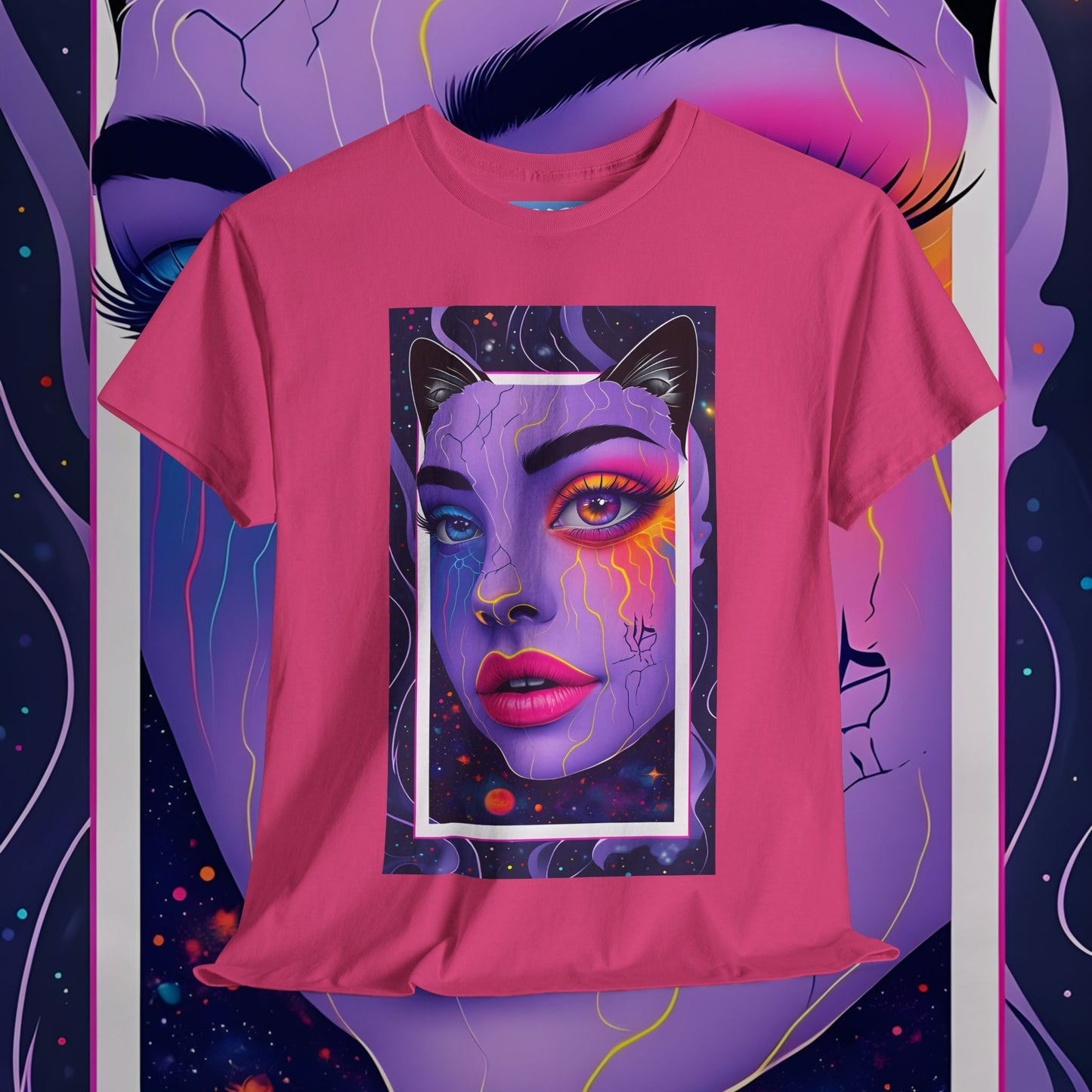 Mystical Cat Lady Unisex Heavy Cotton Tee - Vibrant Art Design