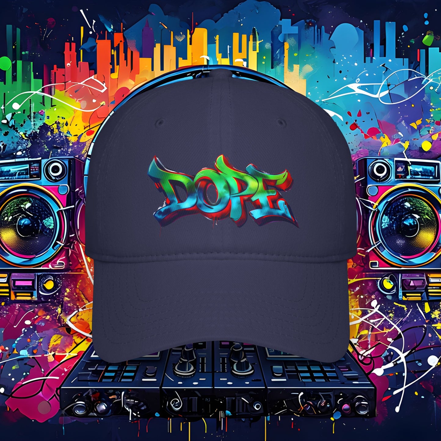 Vibrant Graffiti Low Profile Baseball Cap - DOPE Design for Streetwear & Urban Style