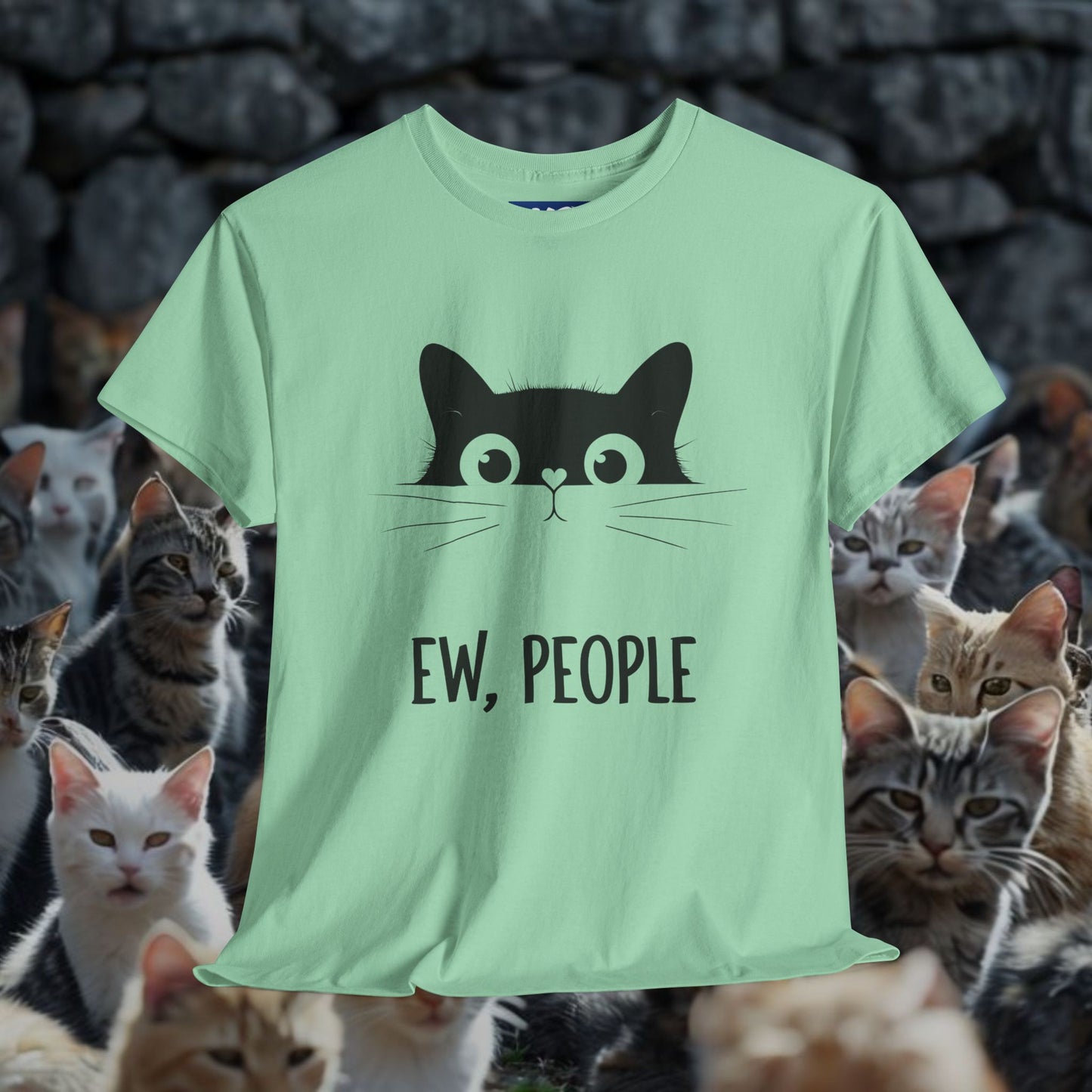 Funny Cat Graphic Tee - 'Ew, People' Unisex Heavy Cotton Shirt
