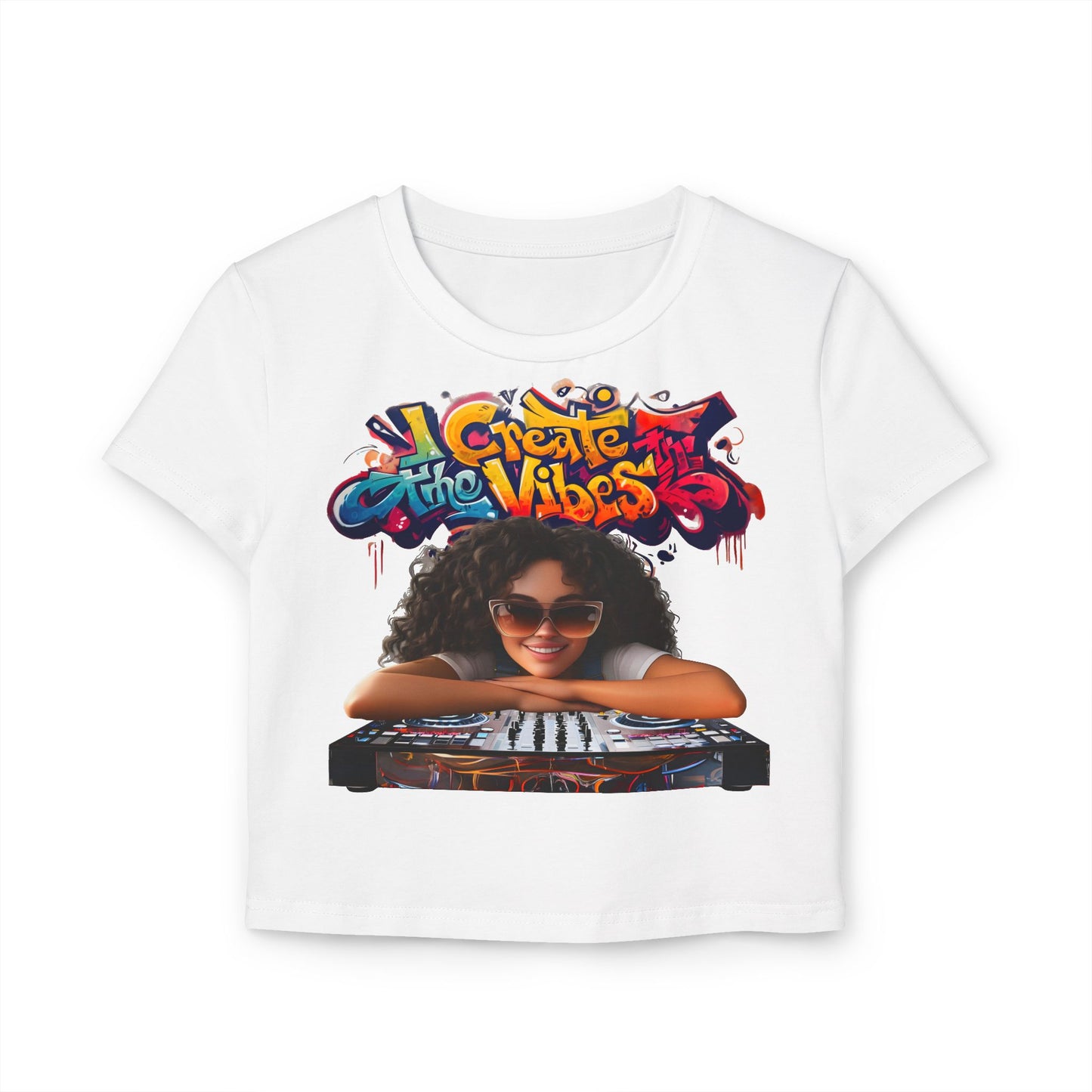 Create the Vibes Women's Baby Tee - Stylish Graphic Tee for Music Lovers