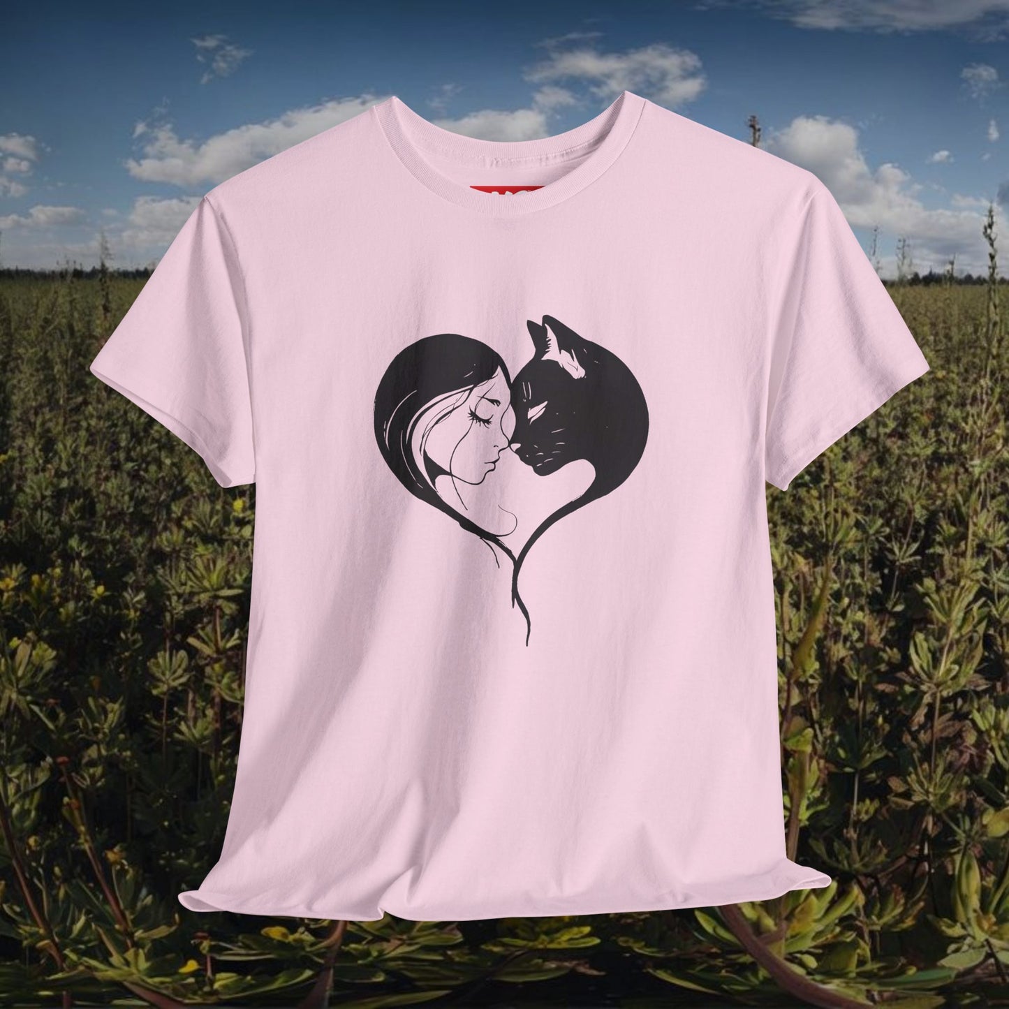 Love Cats Unisex Heavy Cotton Tee - Cute Cat and Person Kiss Design