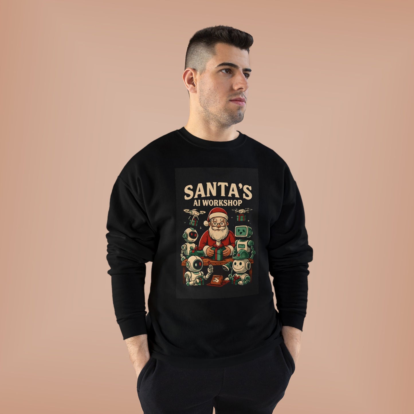 Santa's AI Workshop Sweatshirt — Retro Holiday Tech Christmas Crewneck