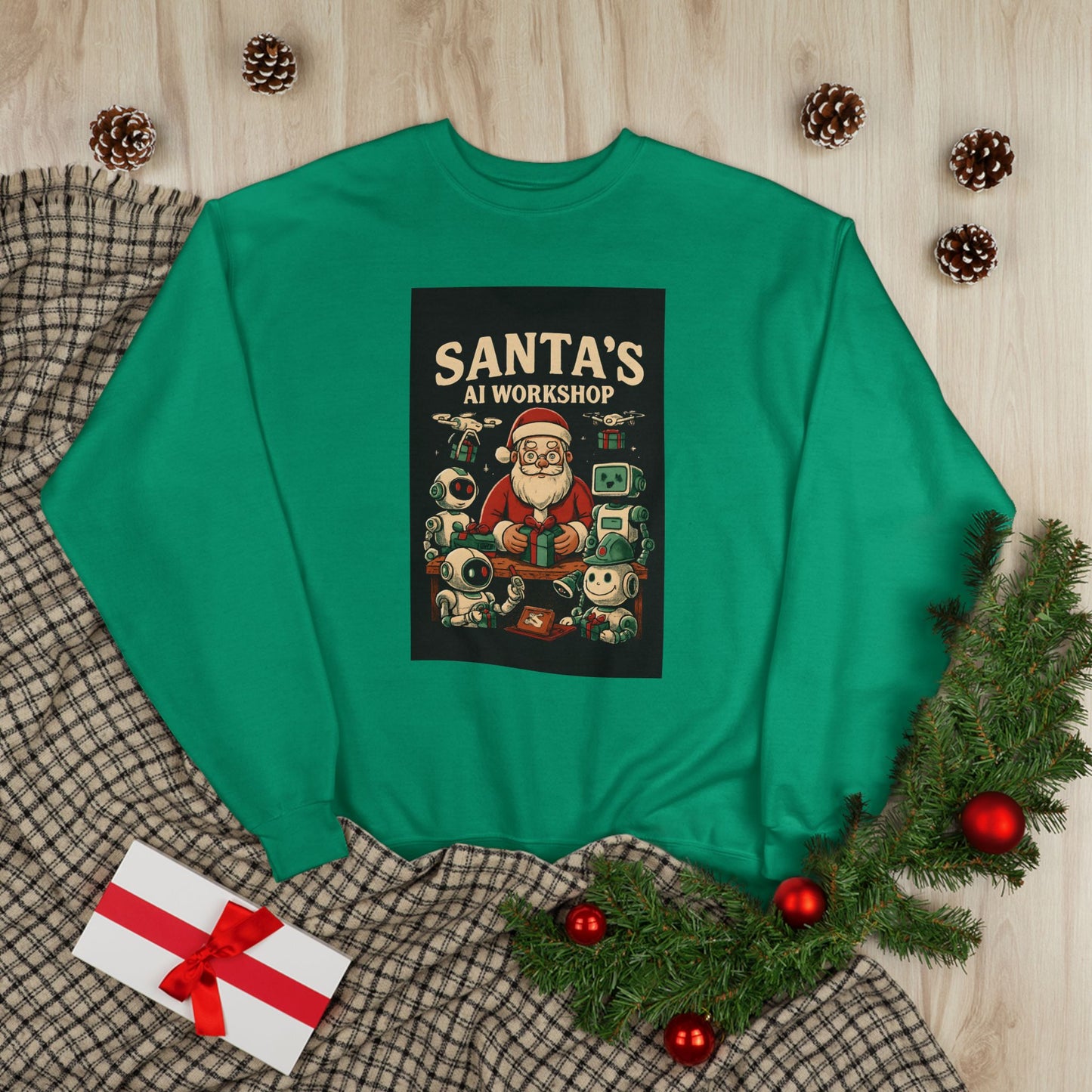 Santa's AI Workshop Sweatshirt — Retro Holiday Tech Christmas Crewneck
