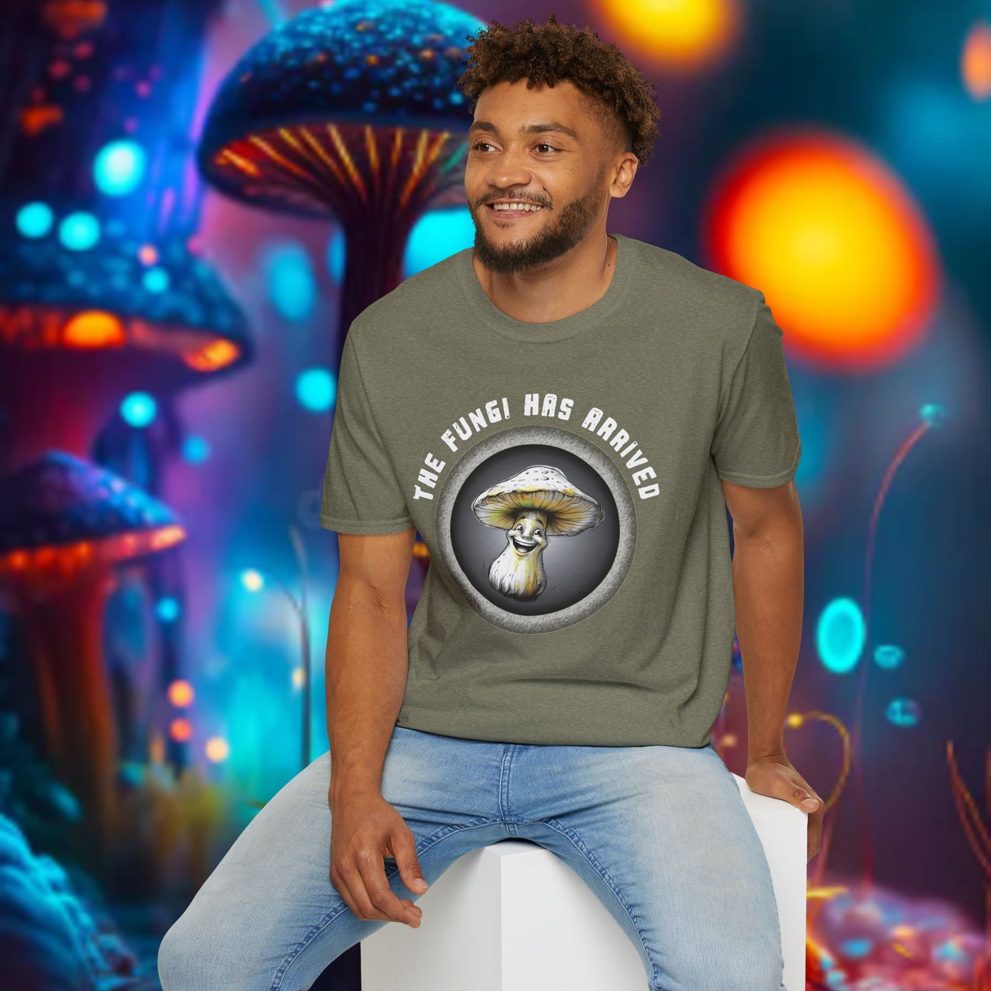 The Fungi Has Arrived Unisex Softstyle T-Shirt – Fun Mushroom Graphic Tee for Nature Lovers