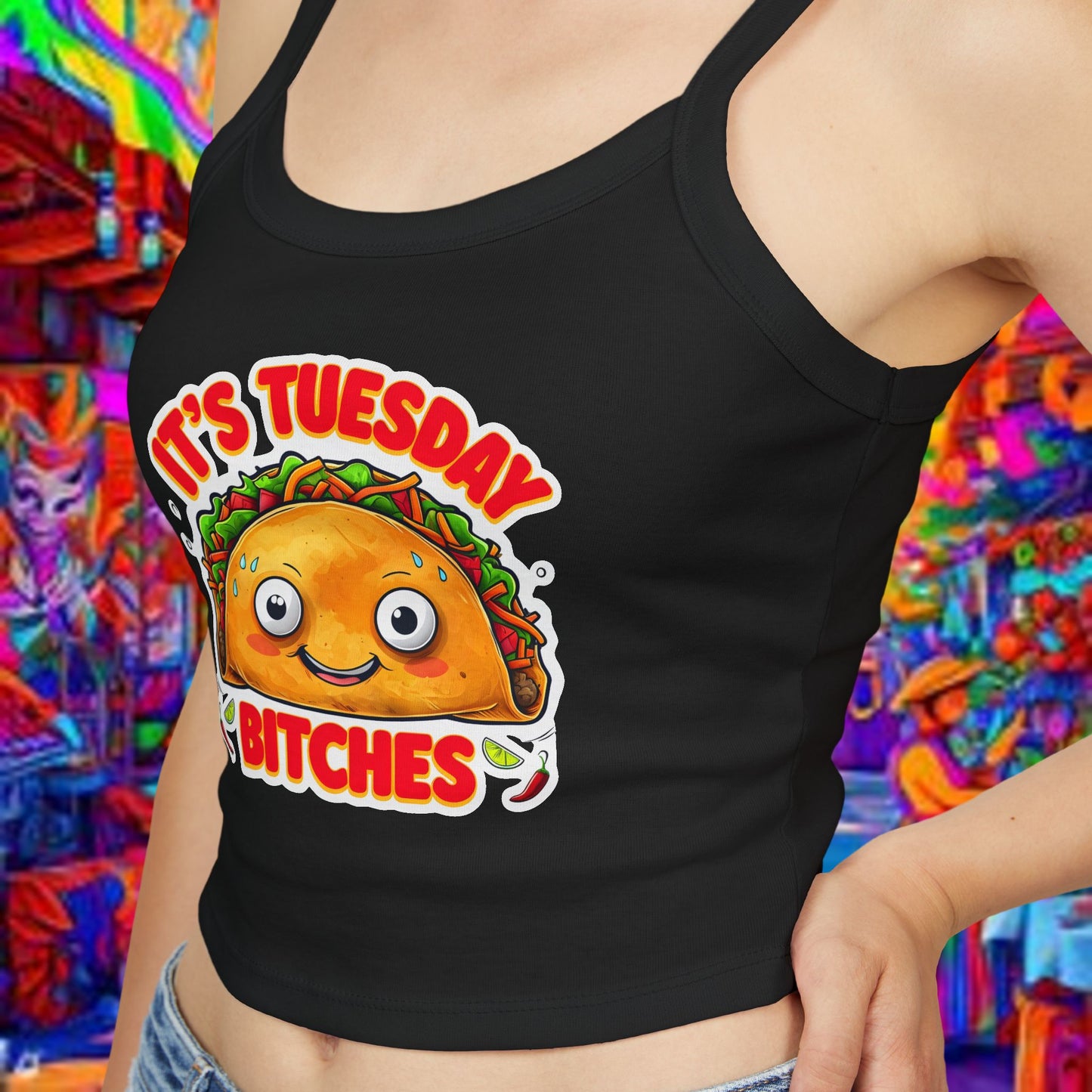 It's Tuesday Bitches Taco Tank Top - Fun Women's Spaghetti Strap Crop Top