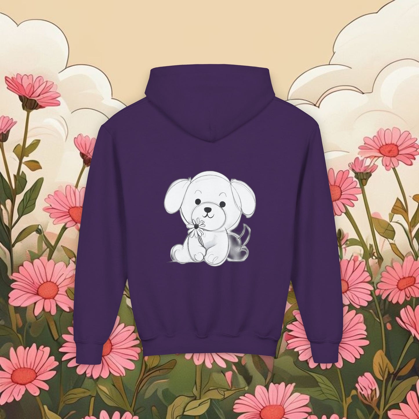 Adorable dog puppy Graphic Youth Hoodie - Cute Floral Design