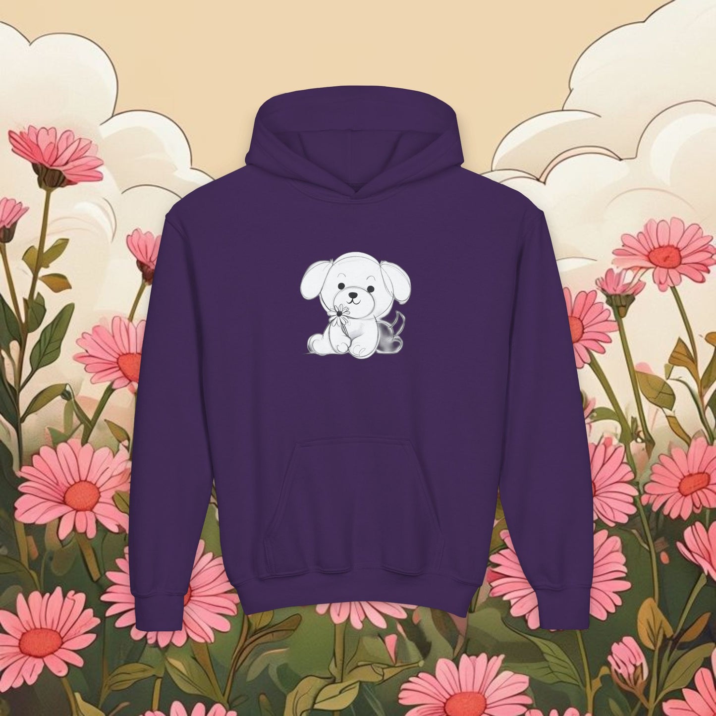 Adorable dog puppy Graphic Youth Hoodie - Cute Floral Design