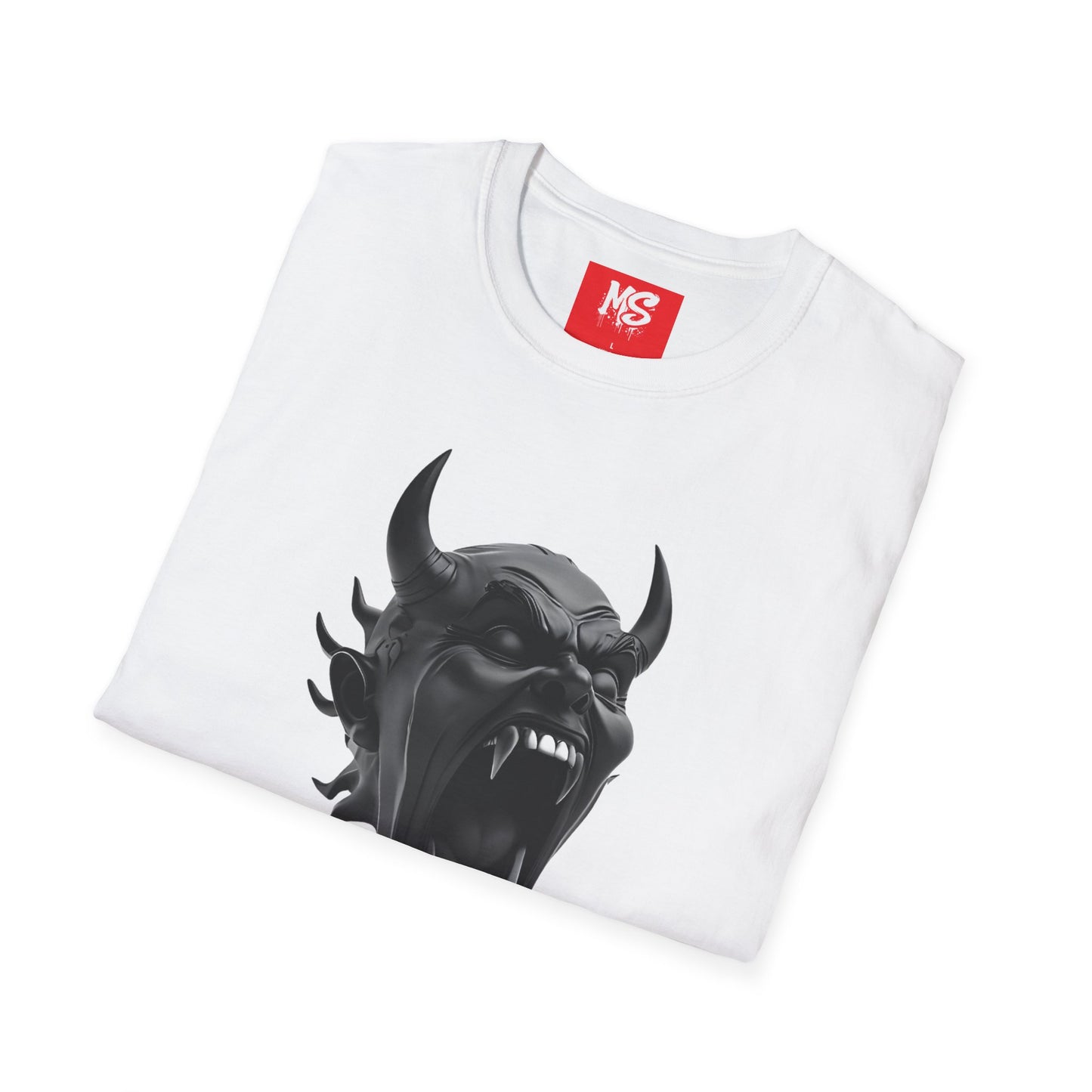 Unisex Demon Face Graphic T-Shirt - Softstyle, Edgy Design for Music Lovers
