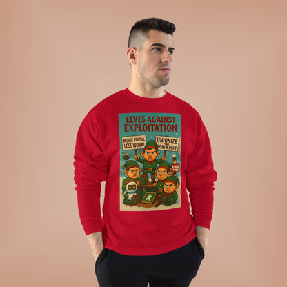 Elves Against Exploitation Sweatshirt, on strike labor — Holiday Activist Crewneck