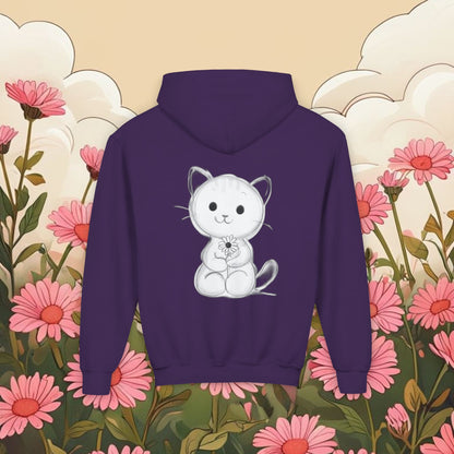 Adorable Cat Kitten Graphic Youth Hoodie - Cute Floral Design