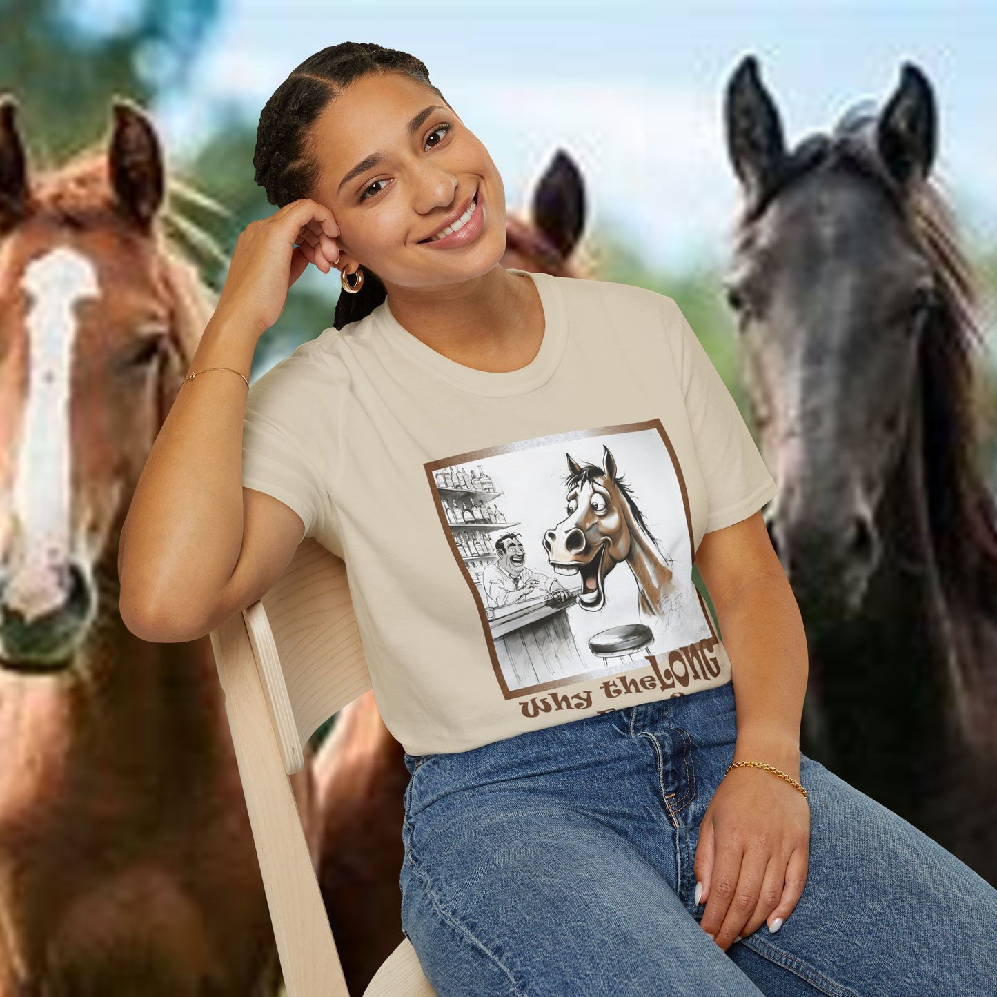 Funny Horse-Themed Unisex T-Shirt - "Why the Long Face?"