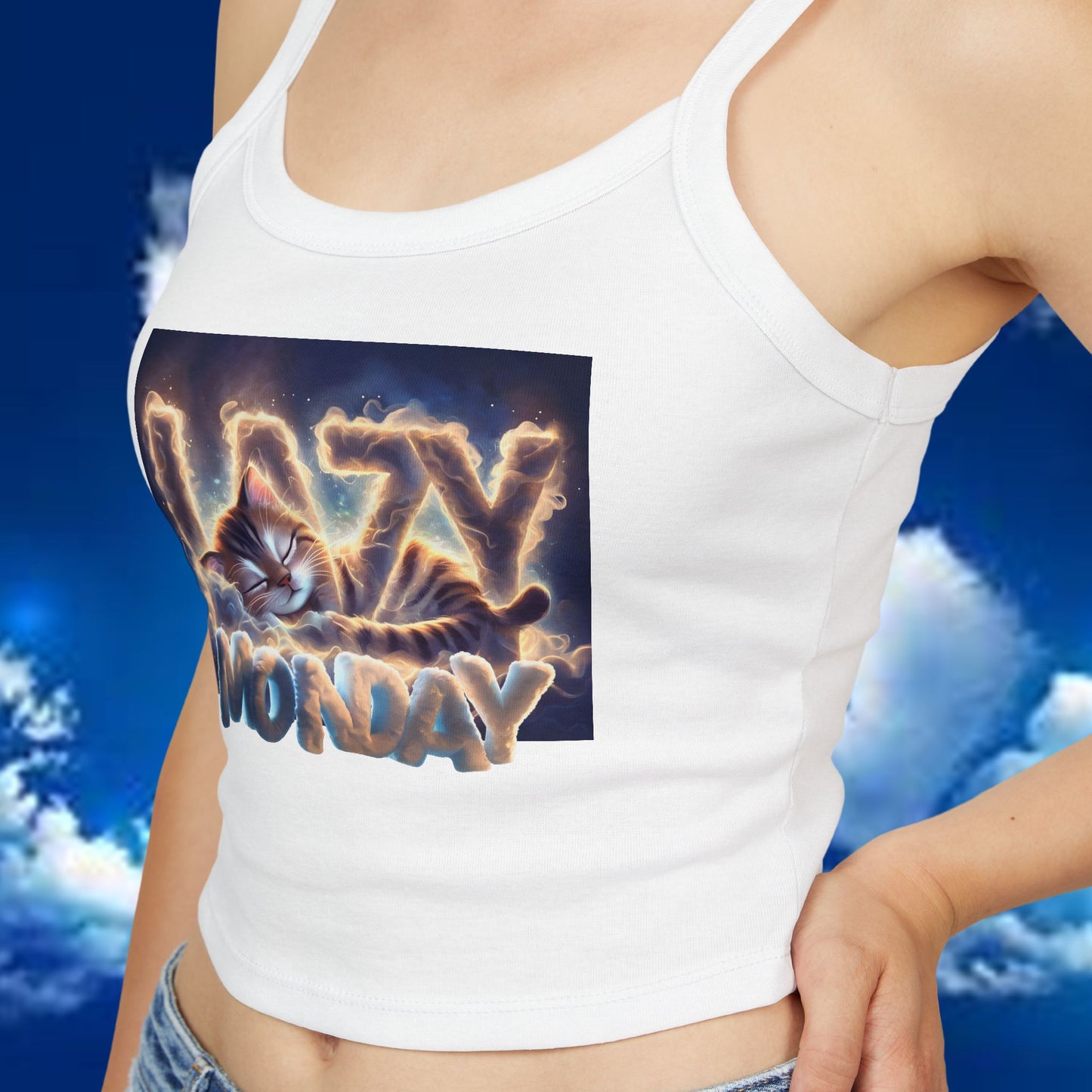 Lazy Monday CAT Women's Spaghetti Strap Tank Top - Relaxed Vibe for Chilling Days