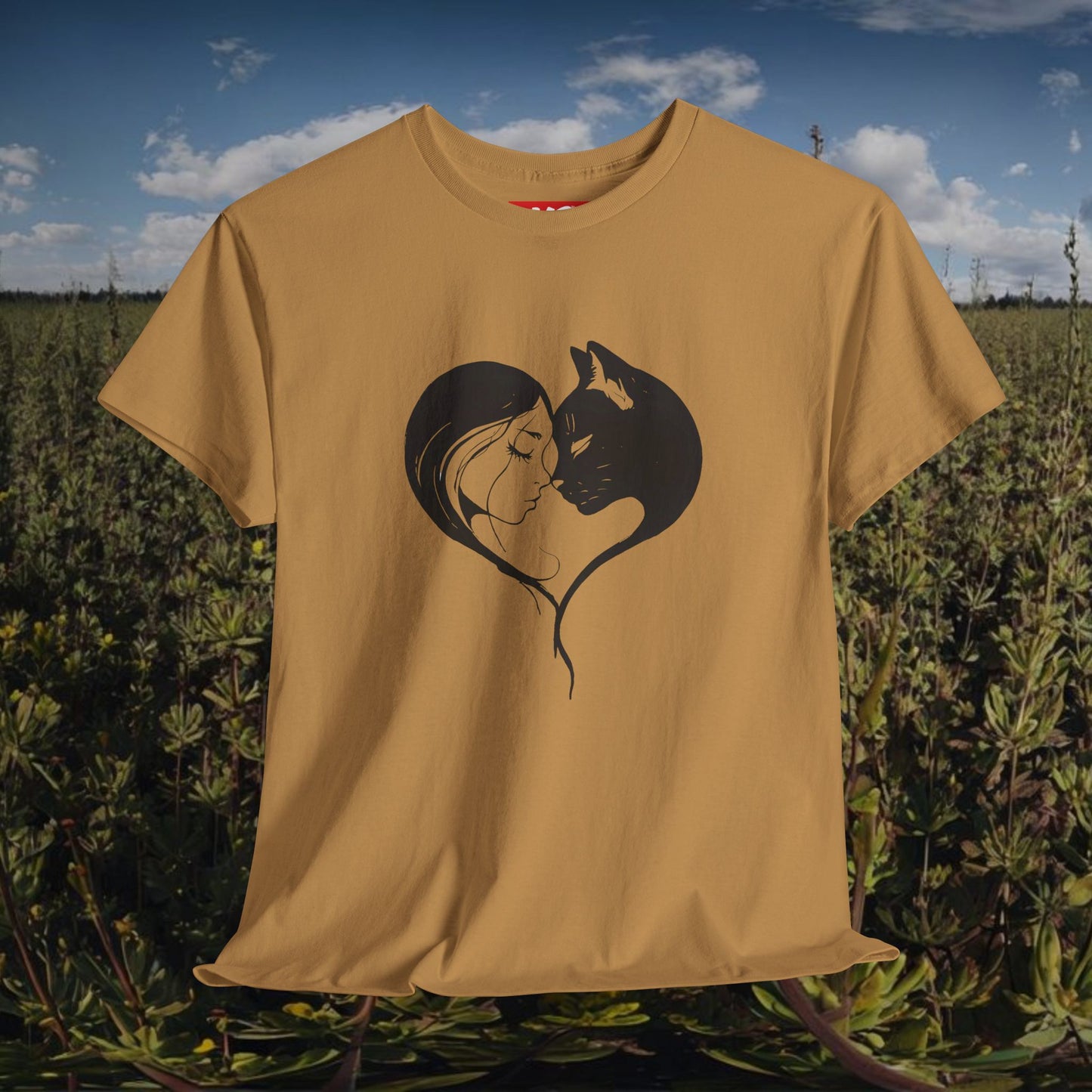 Love Cats Unisex Heavy Cotton Tee - Cute Cat and Person Kiss Design