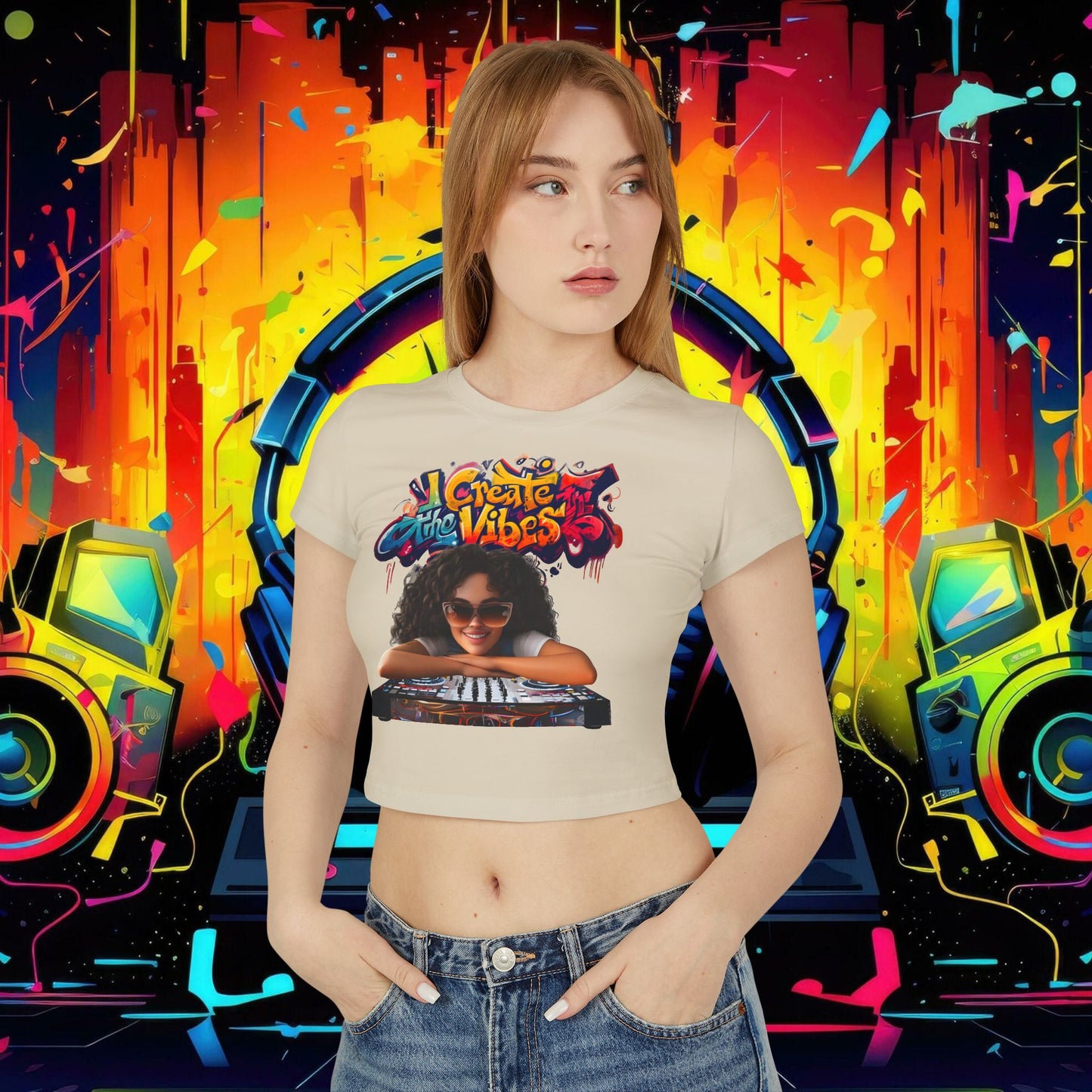 Create the Vibes Women's Baby Tee - Stylish Graphic Tee for Music Lovers