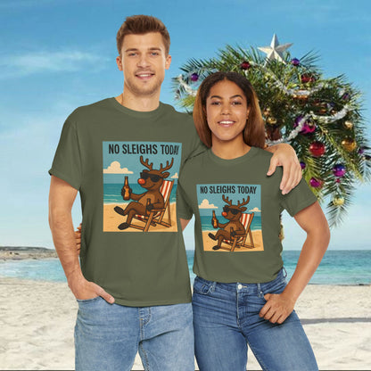 No Sleighs Today Christmas T-Shirt — Relaxing Reindeer Beach Holiday Tee