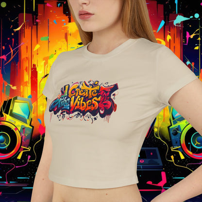 Create the Vibes Women's Baby Tee – Trendy Cropped Shirt for Casual Style
