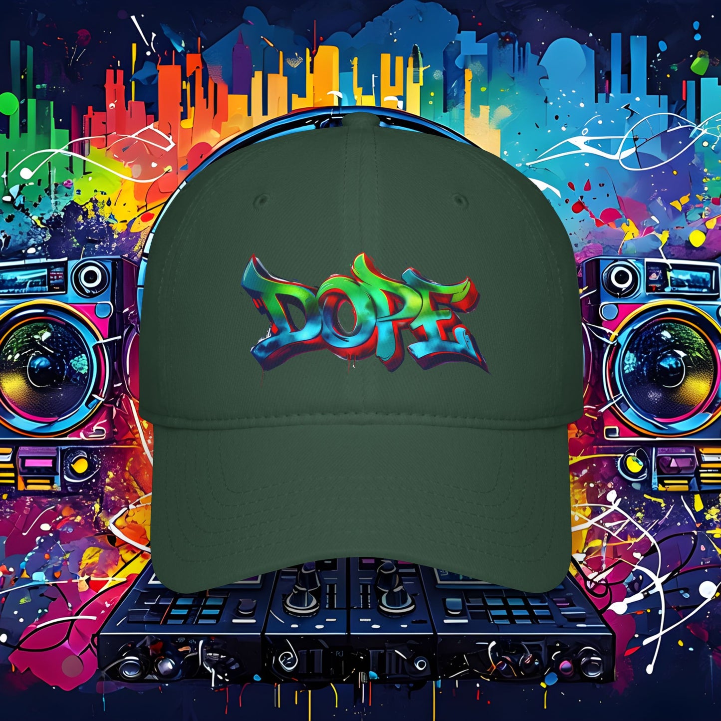 Vibrant Graffiti Low Profile Baseball Cap - DOPE Design for Streetwear & Urban Style
