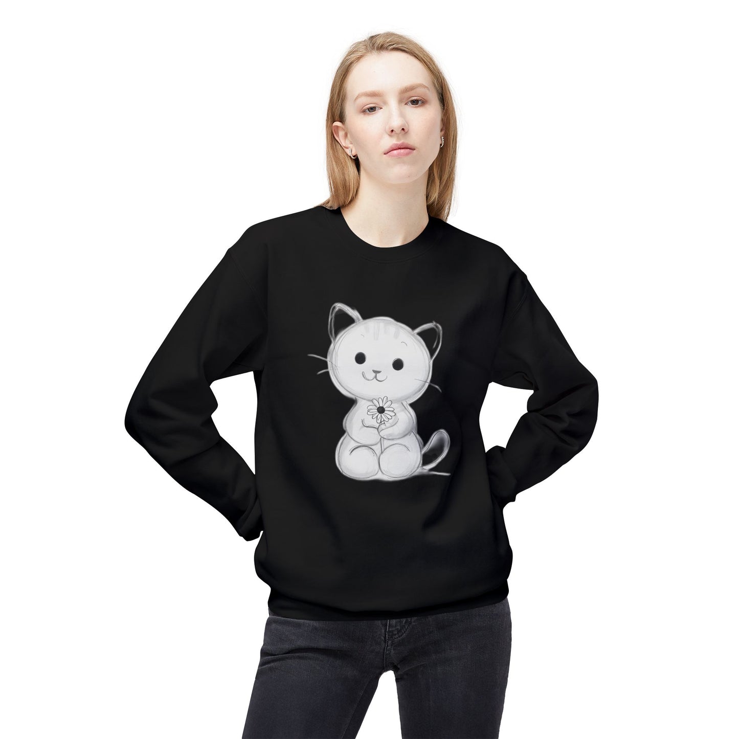 Cute Cat Fleece Crewneck Sweatshirt for Animal Lovers