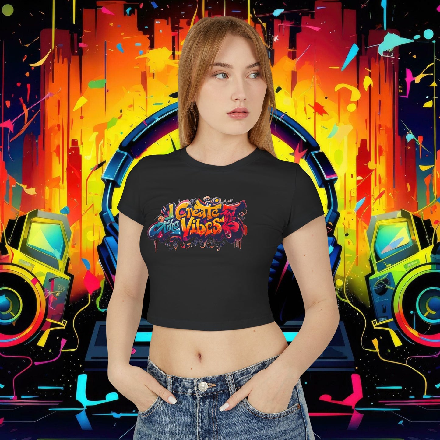 Create the Vibes Women's Baby Tee – Trendy Cropped Shirt for Casual Style