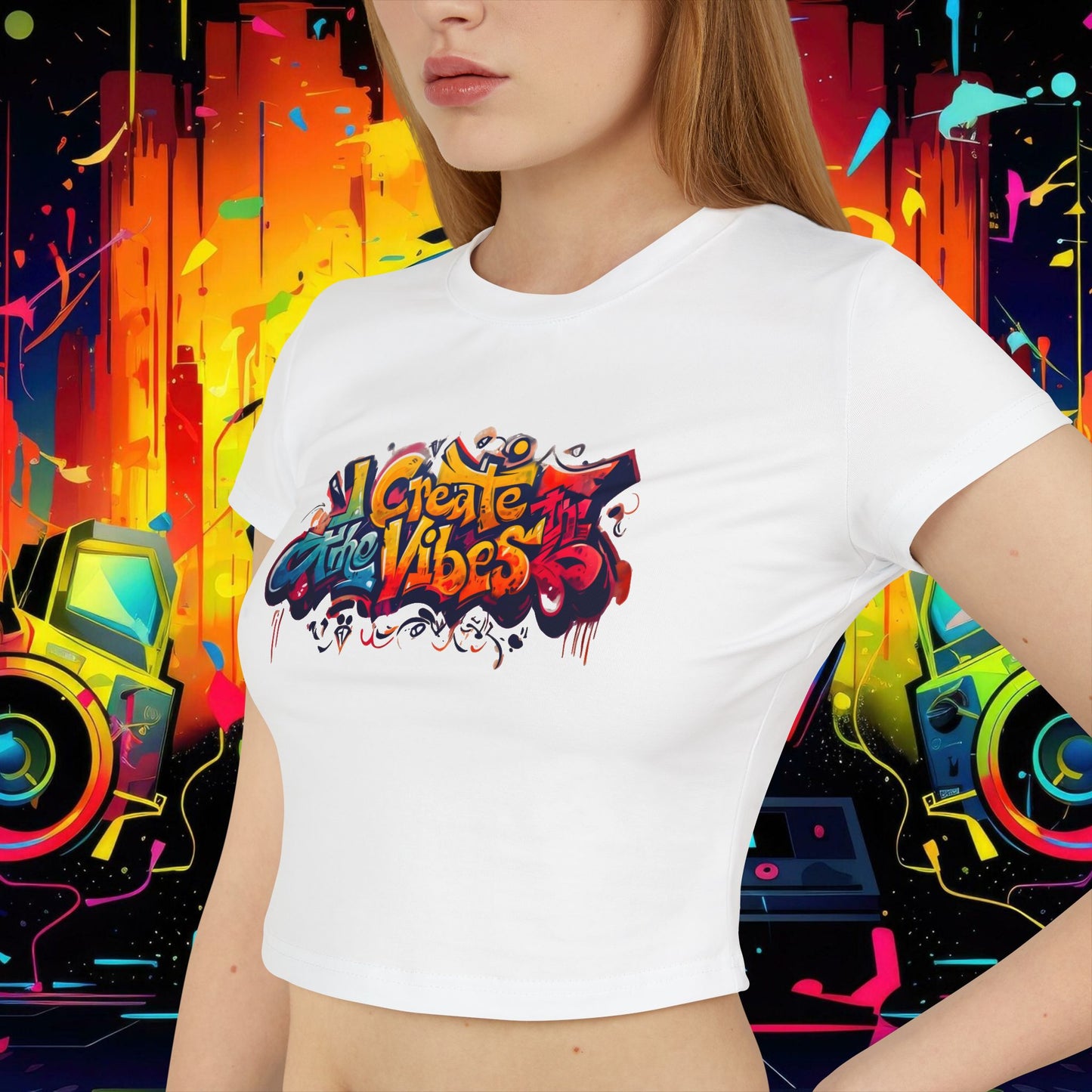 Create the Vibes Women's Baby Tee – Trendy Cropped Shirt for Casual Style