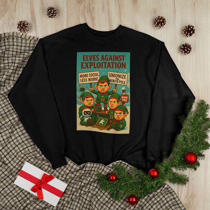 Elves Against Exploitation Sweatshirt, on strike labor — Holiday Activist Crewneck