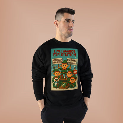 Elves Against Exploitation Sweatshirt, on strike labor — Holiday Activist Crewneck