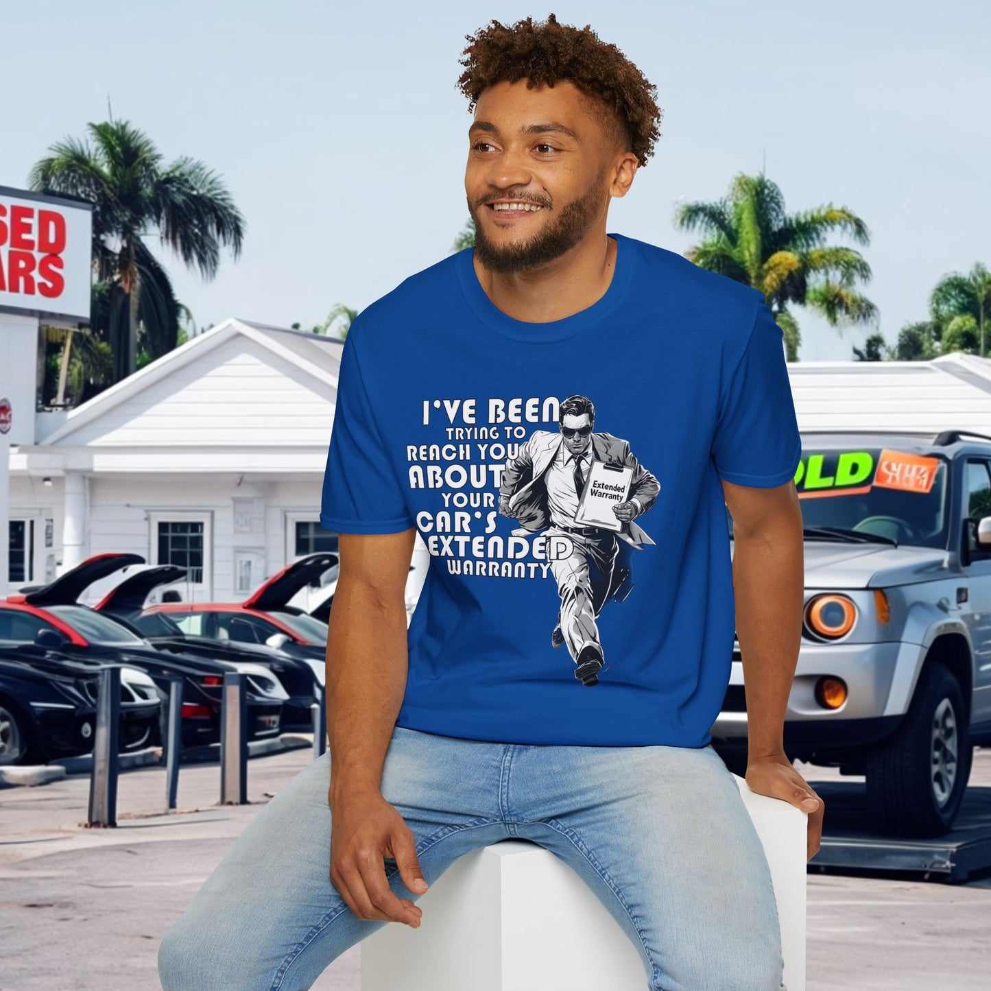 Funny Unisex Softstyle T-Shirt - 'I've Been Trying to Reach You About Your Car's Extended Warranty'