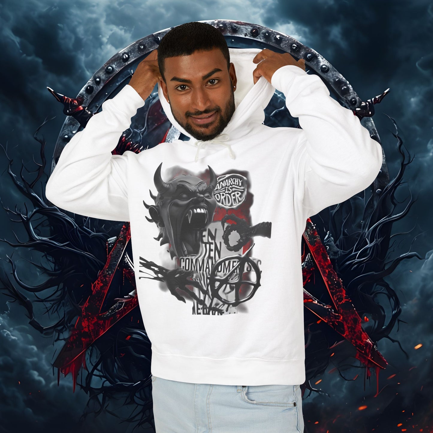 Anarchy Inspired Unisex Lightweight Hooded Sweatshirt - Edgy Streetwear for Cool Fashion Lovers