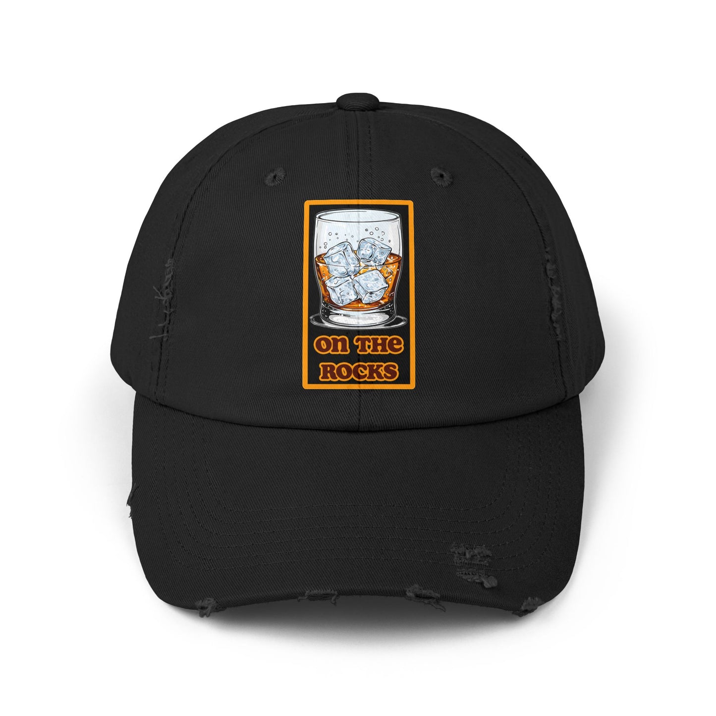 Unisex Distressed Cap - 'On The Rocks' Drink Design for Casual Cool Vibes