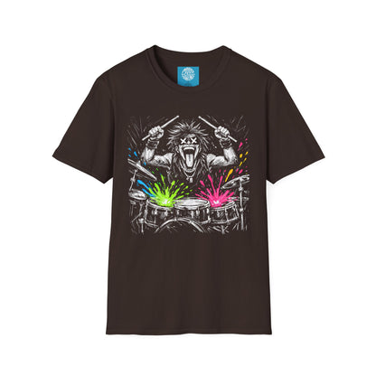 Drumming Graphic T-Shirt — Neon Splash Rock Band Tee