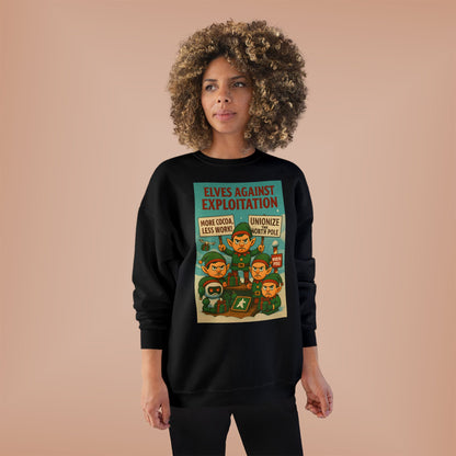 Elves Against Exploitation Sweatshirt, on strike labor — Holiday Activist Crewneck