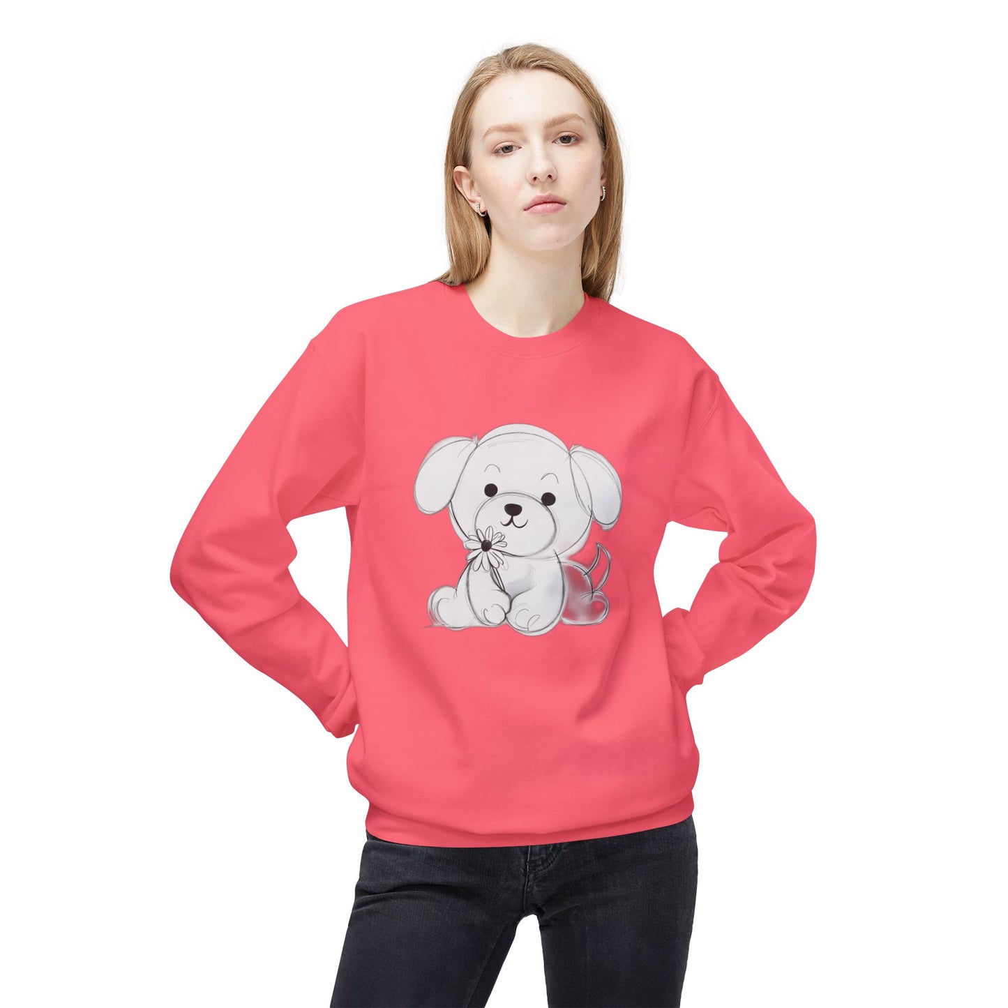 Cute Puppy Graphic Crewneck Sweatshirt - Unisex Softstyle Fleece